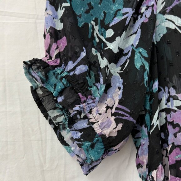 Torrid Ruffle Kimono Chiffon Clip Dot Women +2 Floral Black - Picture 3 of 10